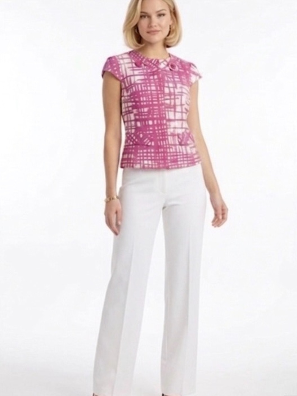 Palm Beach Trina Turk Pink White Abstract Top 8 Resort